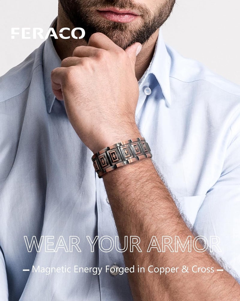 Feraco Copper Bracelet for Men 3X Strength,Magnetic Therapy Bracelet Copper Jewelry with Powerful 3800 Gauss Magnets - Image 2